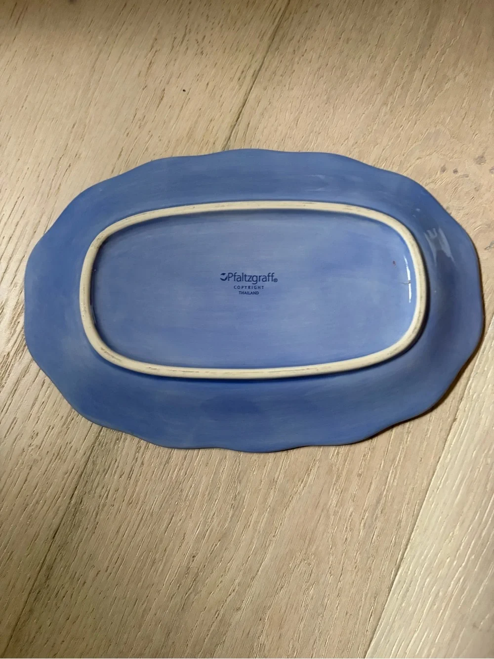 NWOT Pfaltzgraff Blue Ceramic Serving Platter with Leaf Motif